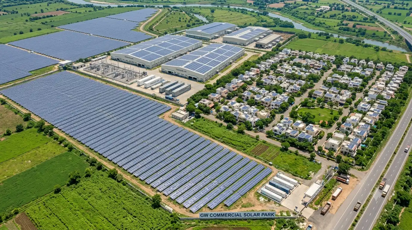 Commercial rooftop solar array on a business premises