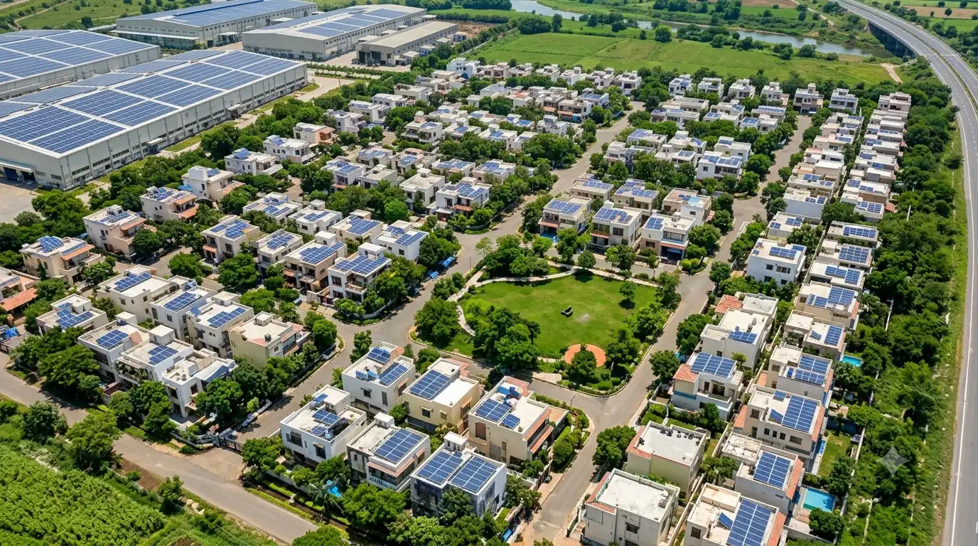 Residential rooftop solar installation on an Indian home